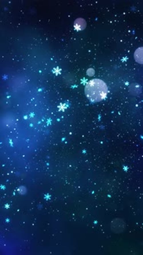 Falling Blue Snowflakes and Sparkling Particles Vertical Background