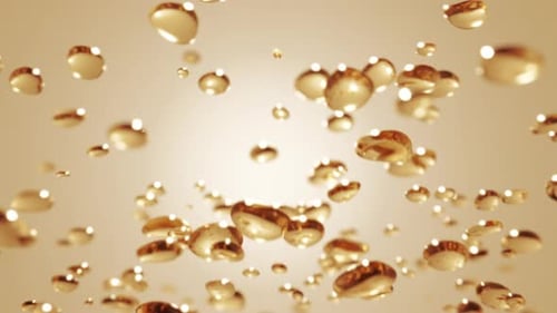 Shimmering Golden Fluid Bubbles Flowing Up Background