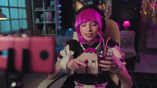 Girl with Pink Hair Streams from her Room