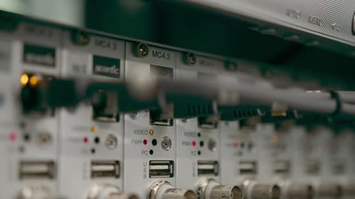close-up of a pile of network patch cables in a server room in a data center room Data transmission
