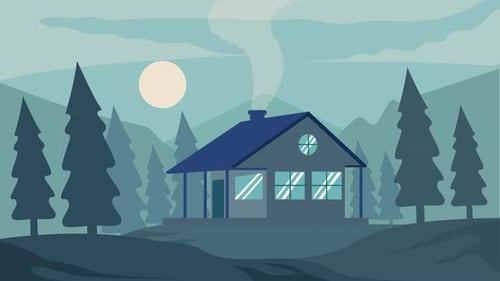 cabin or cottage at nature forest landscaped cartoon animation background video