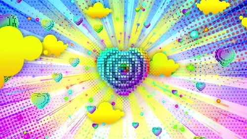 Vibrant Pixel Heart Bursting Animation