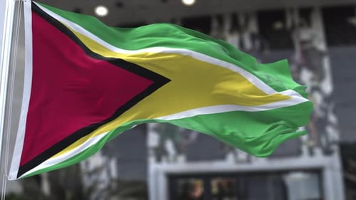 Guyana Flag Waving in Realistic Fabric Animation