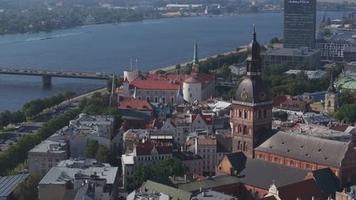Aerial View of the Riga Old Town in Latvia Riga Cityscape In Sunny Summer Day