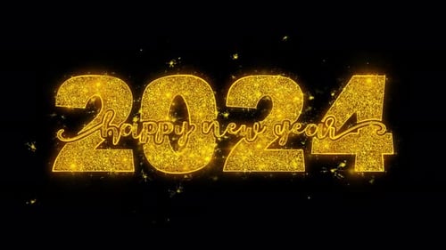 New Year 2024 Text Reveal From Golden on Glitter Shiny Magic Particles Sparks