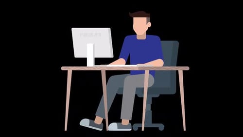 Man Working At Office Desk Animation HD On Alpha