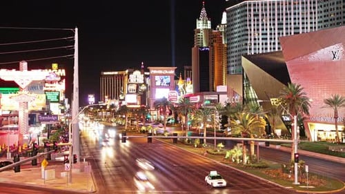 Las Vegas Nevada night traffic time lapse on the famous strip in ultra high definition