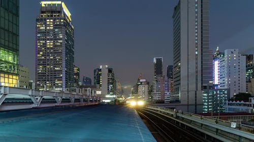 Train in Modern City BTS Subway Downtown Bangkok Thailand Urban Traffic on the Background of City