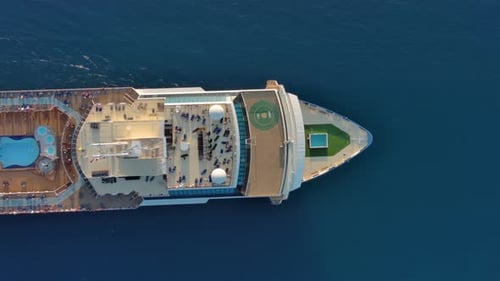Sailing Cruise Ship Aerial Top View