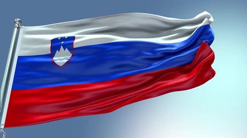 Realistic Waving Flag of Slovenia on a Flagpole