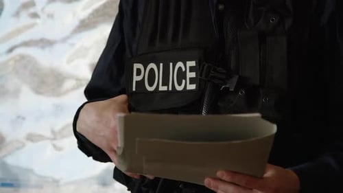 Close up of Police Officer with Envelope