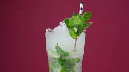 Mojito Cocktail with Mint and Lime Close Up