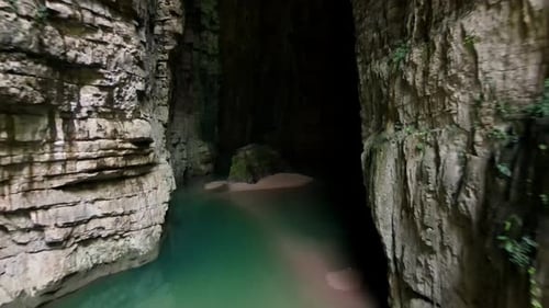Arco del Tiempo, Chiapas, Mexico, Sone Arch, cave, River in Canyon, Drone Shot, 4k