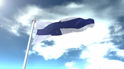 Realistic Waving Flag of Finland Against Cloudy Sky Loop