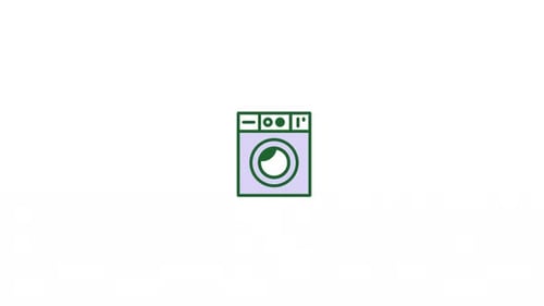 Washing Machine Icon with Rotating Drum in Flat Design