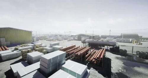 Overhead Panning Shot of Modern Industrial Yard
