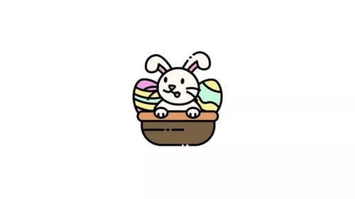 Animated Easter Rabbit with Eggs Flat Design Icon