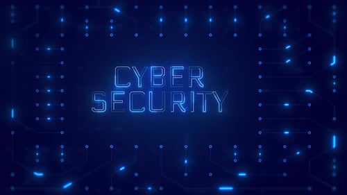 Cyber Security Word Text with neon circuit board design or computer semiconductor design