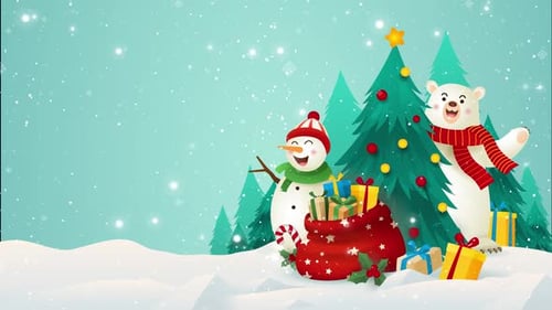 Christmas Winter Scene Animation with Snowman and Polar Bear