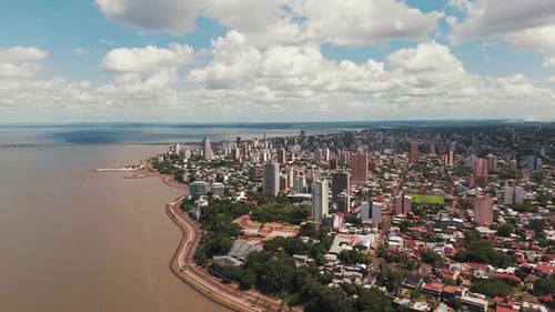 Bird's-eye view of the city of Posadas, Misiones, Argentina, on a beautiful summer day.
