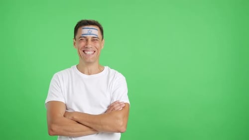 Smiling Man with Flag on Forehead