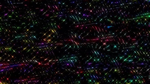 Animación abstracta digital. curva con coloridos píxeles de datos sobre fondo negro, bucle continuo