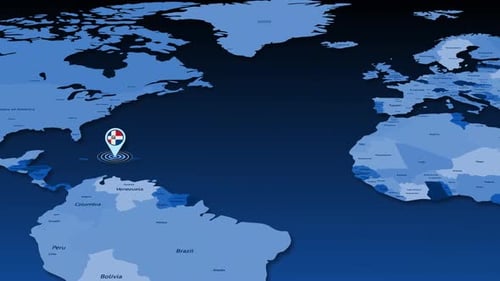 World Map Zoom Animation to Dominican Republic with Flag Pin