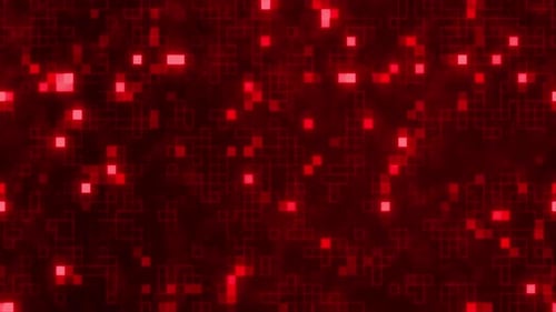 Digital Red Small Glowing Square High Tech Background, Small Red Square Dot Moving Technology Backgr