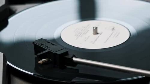 Turntable Plays a Vinyl Record Close Up