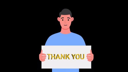 Animated Man Holding Thank You Sign in Modern Style