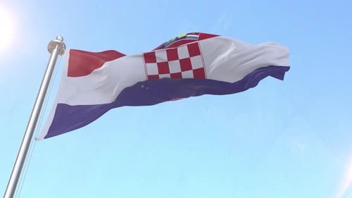 Realistic Croatian Flag Waving Against Blue Sky