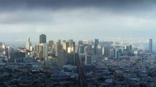 Aerial View of San Francisco Cityscape on Cloudy Day