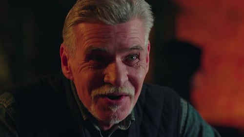 Positive Caucasian Man Sitting at Bar Counter Enjoy Talking with Barman Elderly Male Hangout in Pub