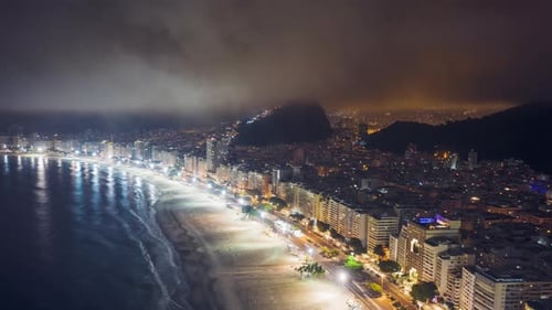 Aerial HYPERLAPSE over Copacabana Beach, Rio De Janeiro - Brazil.
Night Circling Drone Shot of The C