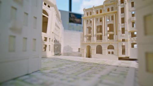 Miniature Model Representing Urban Design in Architectural Studio Closeup