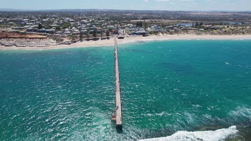 Aerial view of Port Noarlunga beach and jetty, Australia.