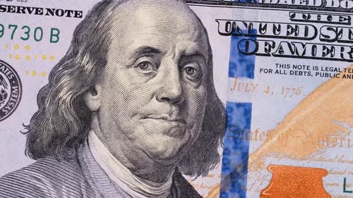 President Benjamin Franklin United States hundred dollar bill macro, close up. American banknote