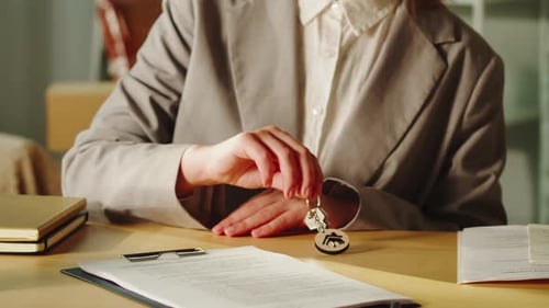 Real Estate Agent Holding Home Keys Closeup Woman Realtor