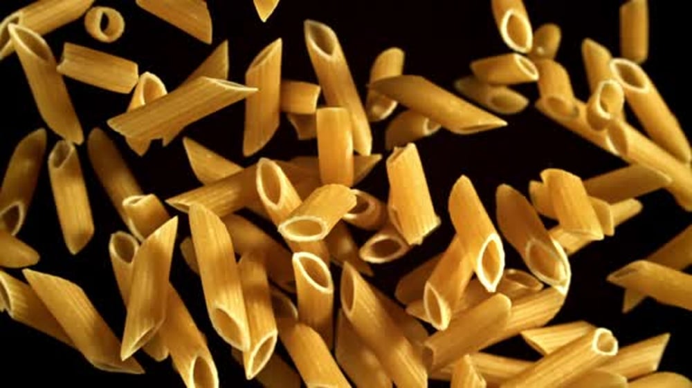 Penne Pasta Falling Against Black Background, Food Stock Footage ft ...