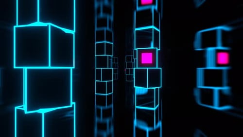 Cyan And Pink Futuristic Strobe Corridor With Abstract Cube Columns Background Vj Loop In 4K