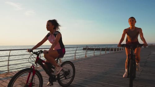 Friends Bicyclists Riding Bikes in the Morning Cycling Sports Healthy Lifestyle