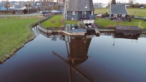 Drone Footage of a Traditional Wind Mill in Uitgeest The Netherlands