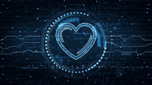 Heart love health and ai tech code symbol loop digital concept