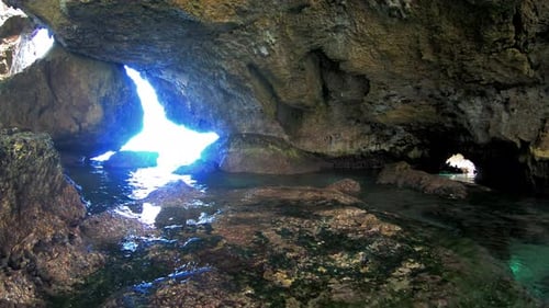 Inside a ocean water cave in Okinawa Japan