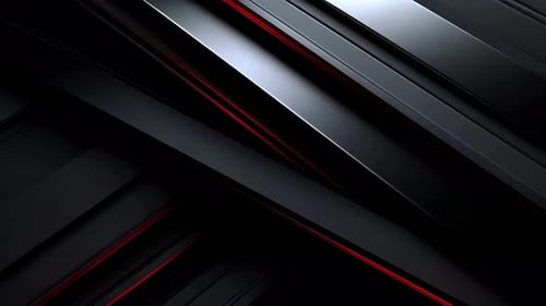 Sleek Black Geometric Motion Background with Red Lines