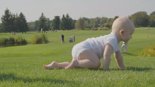 Ten Month Old Baby Boy Crawling On Grass 7