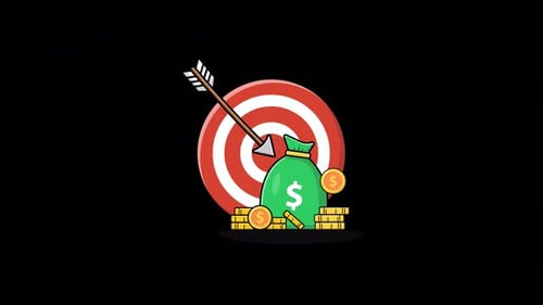 Animated Goal Arrow with Money Bag and Coin Stack. Financial Goal Concept Video - Transparent