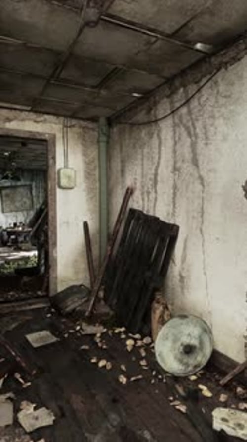 Gritty Decaying Abandoned Room Vertical Stock Footage