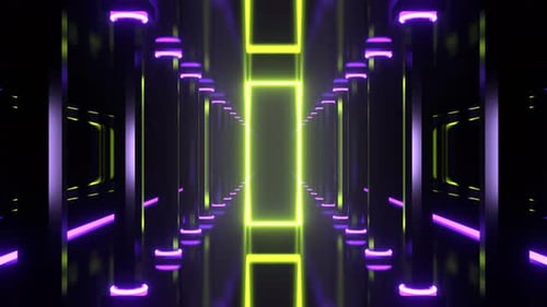 Purple And Light Green Neon Portal In The Columned Corridor Background Vj Loop I 4K