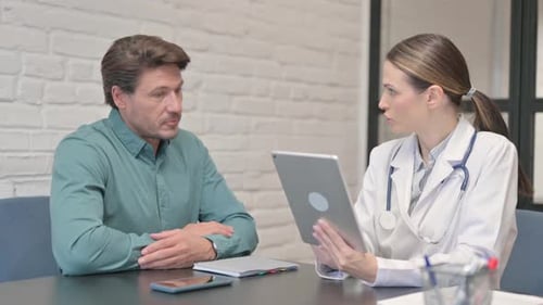 Doctor Explains Diagnosis to Patient Using Tablet